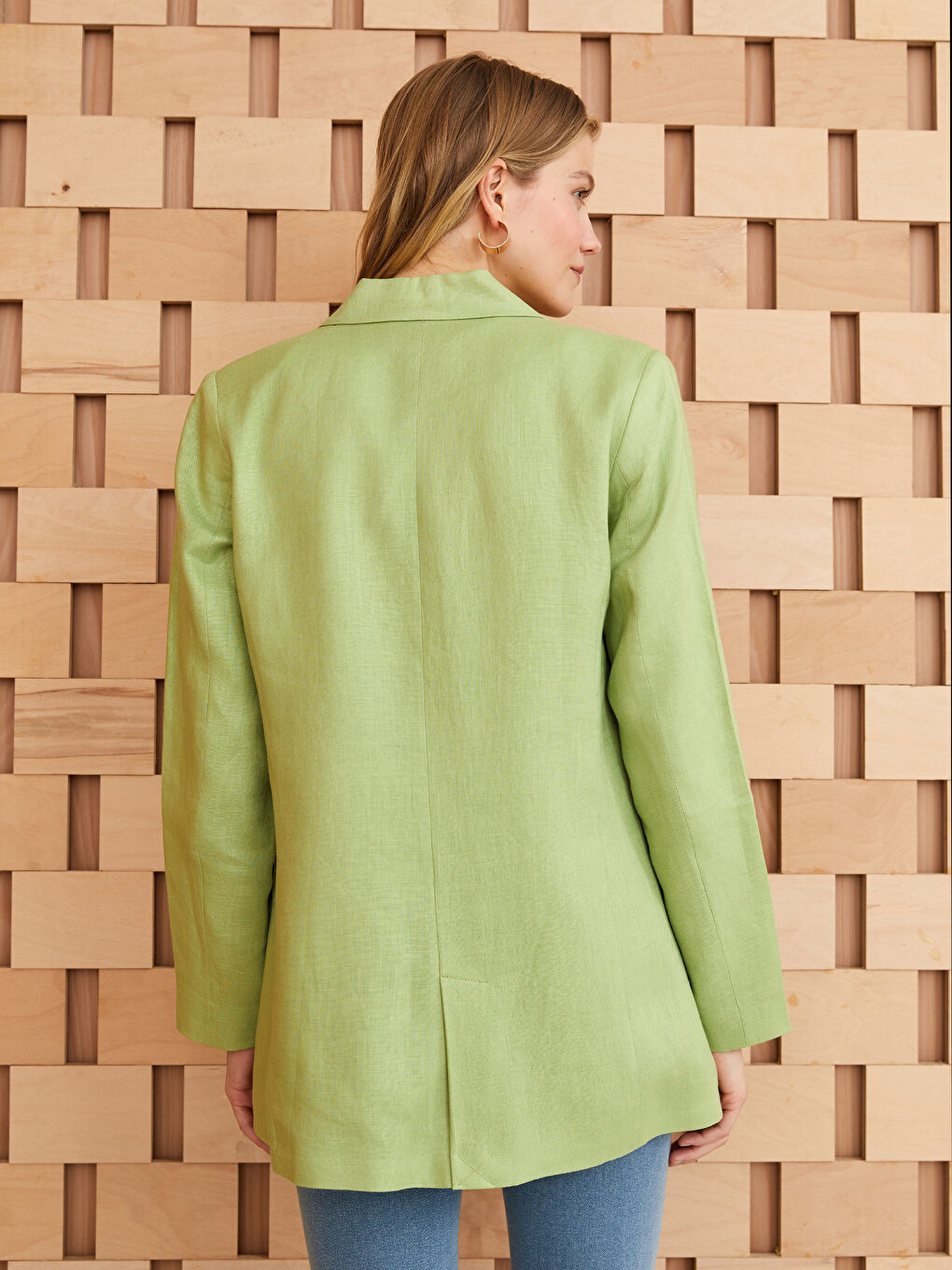 LCW Modest Yeşil %100 Keten Kadın Blazer Ceket - 4