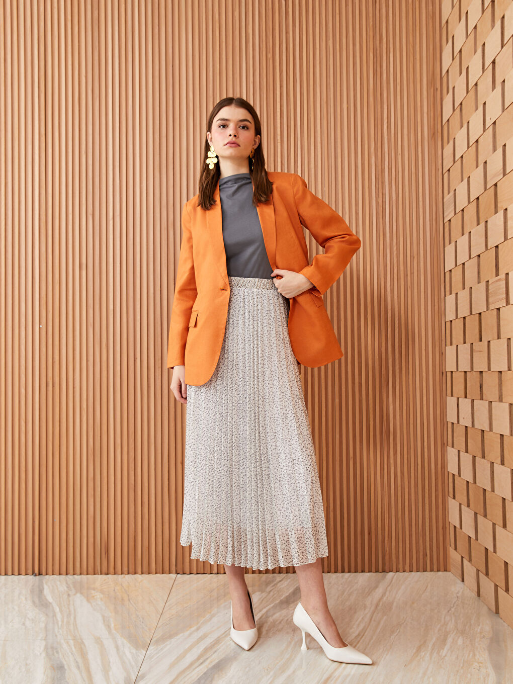 LCW Modest 100% Linen Women's Blazer Jacket -S3FU12Z8-SWW