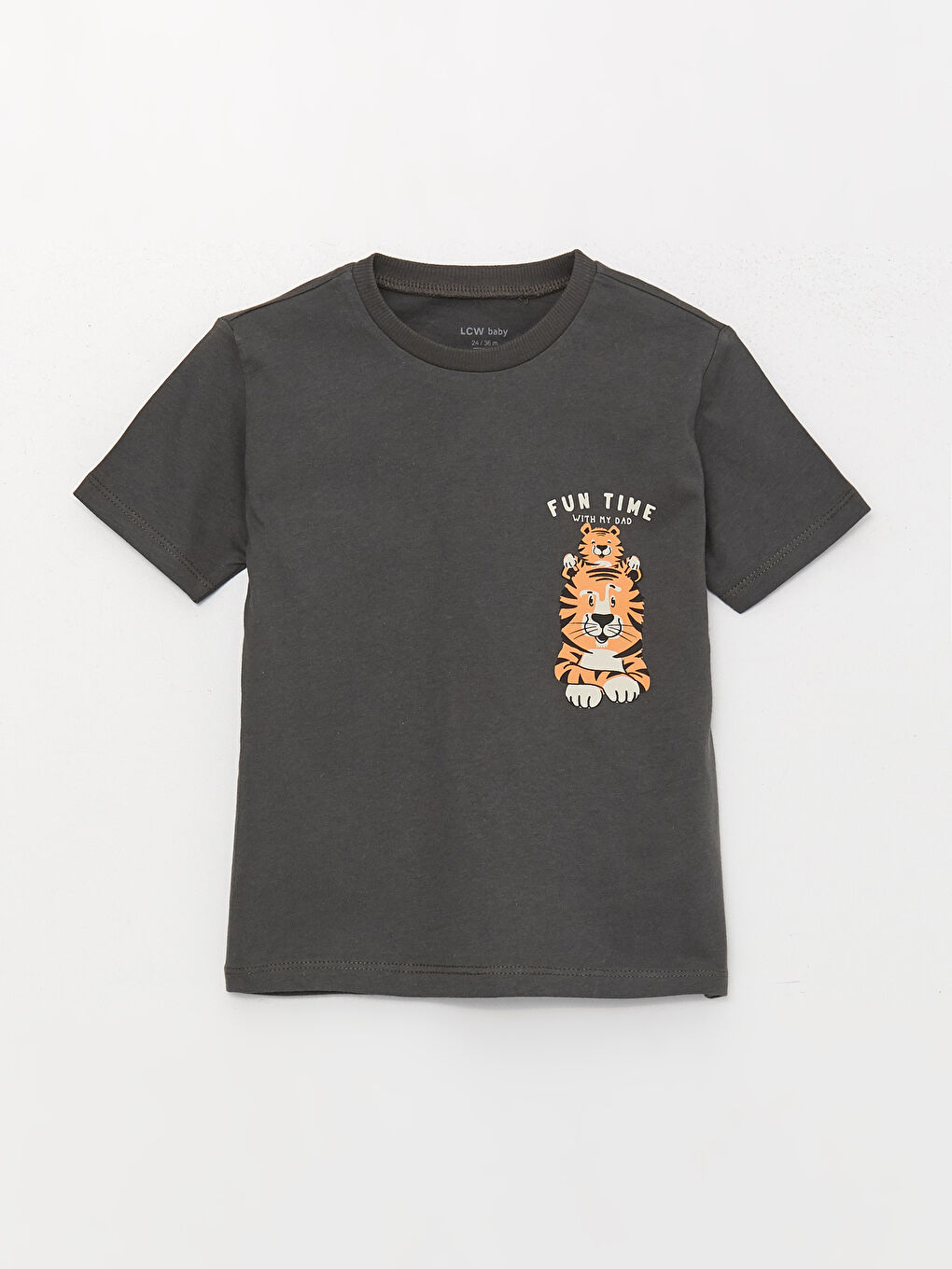 Gri Bisiklet Yaka Kısa Kollu Baskılı Erkek Bebek Tişört