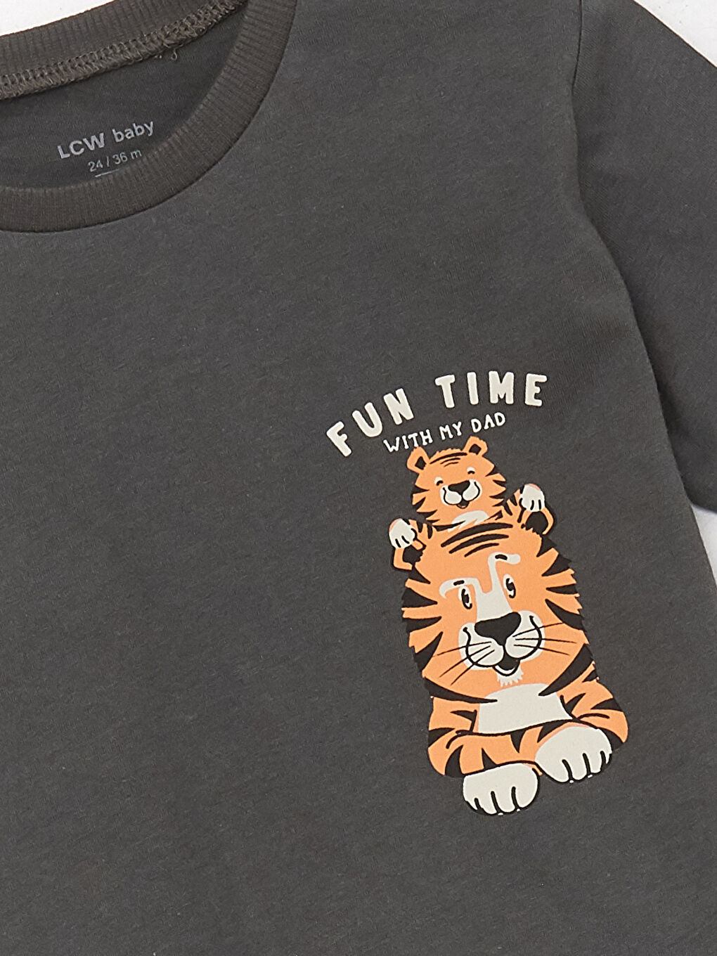 Gri Bisiklet Yaka Kısa Kollu Baskılı Erkek Bebek Tişört-2