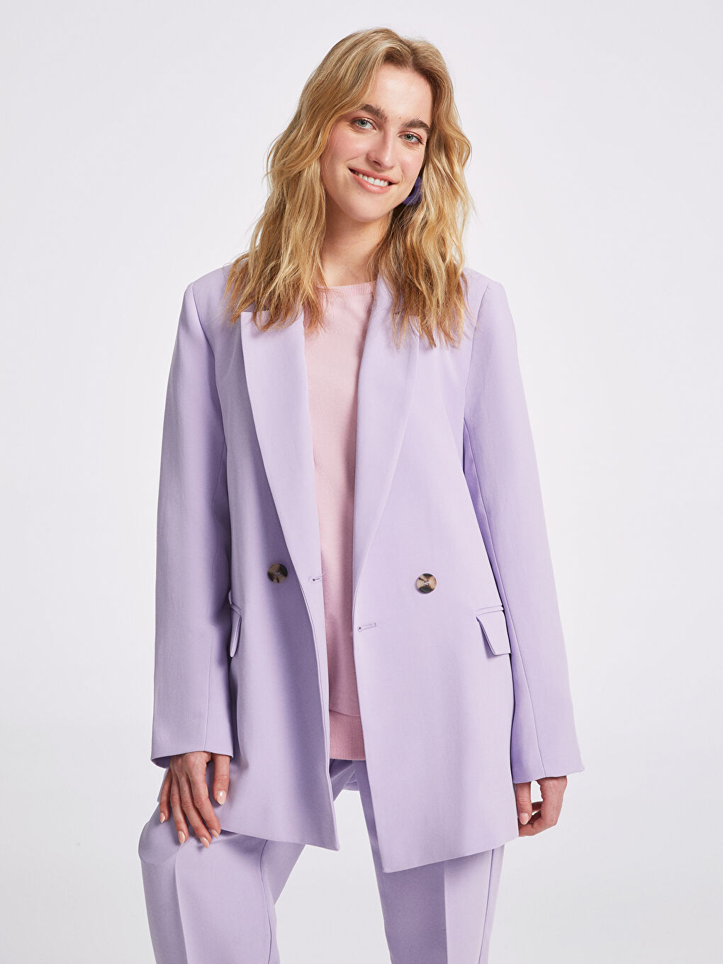 Lila Düz Uzun Kollu Kadın Blazer Ceket