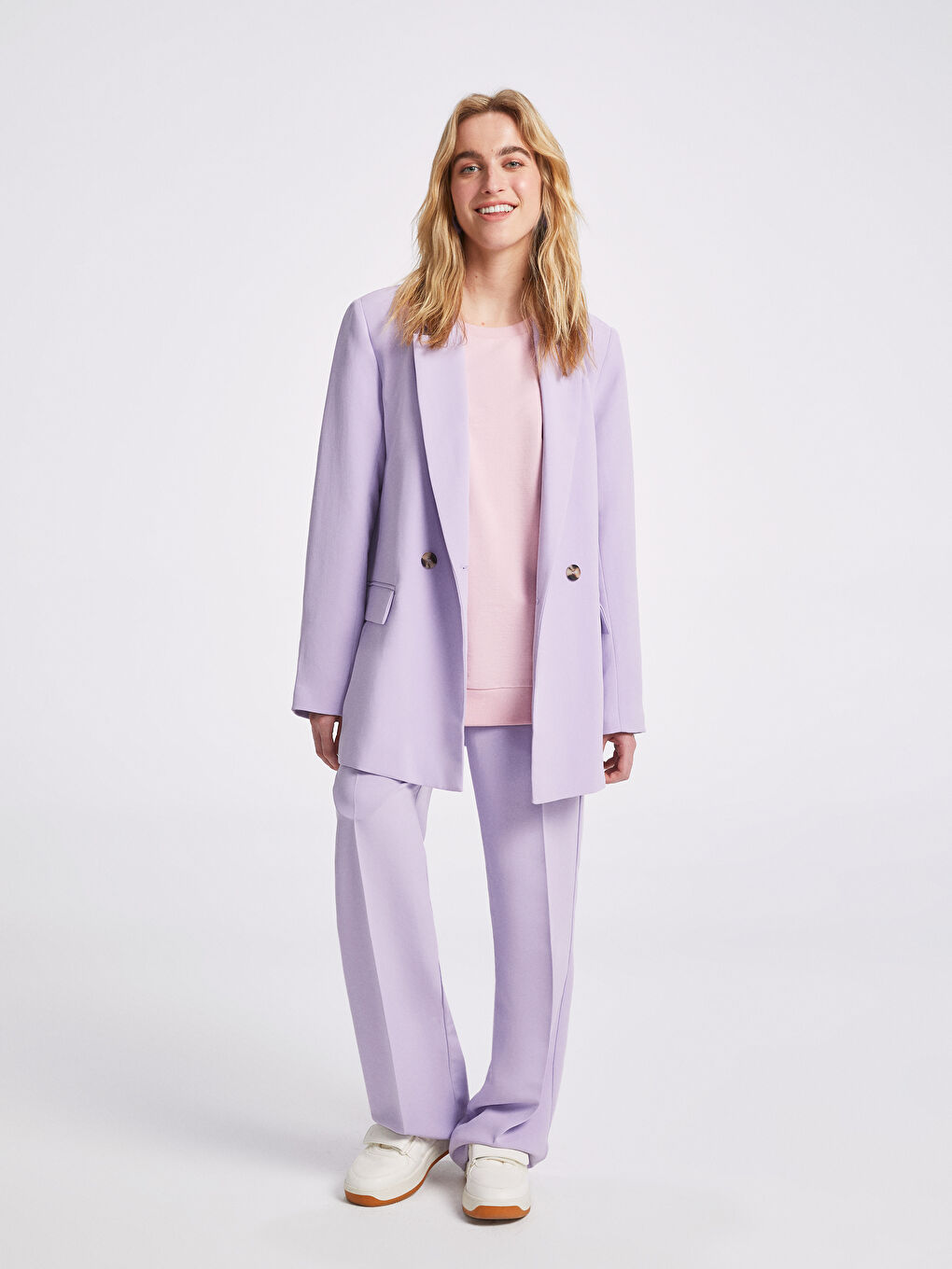 Lila Düz Uzun Kollu Kadın Blazer Ceket-3