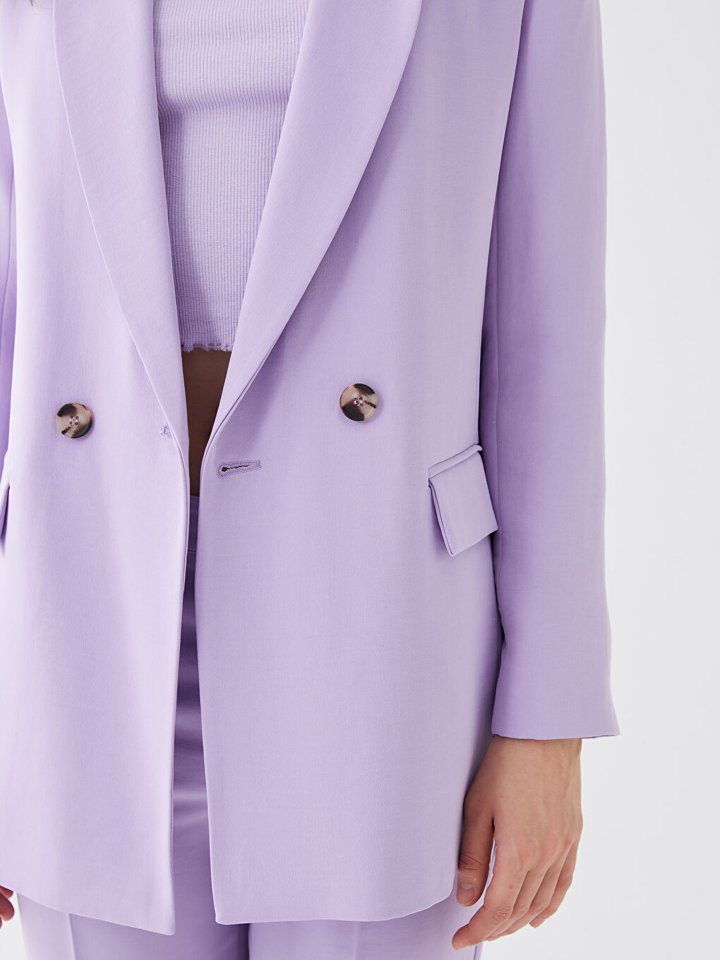 Lila Düz Uzun Kollu Kadın Blazer Ceket-5