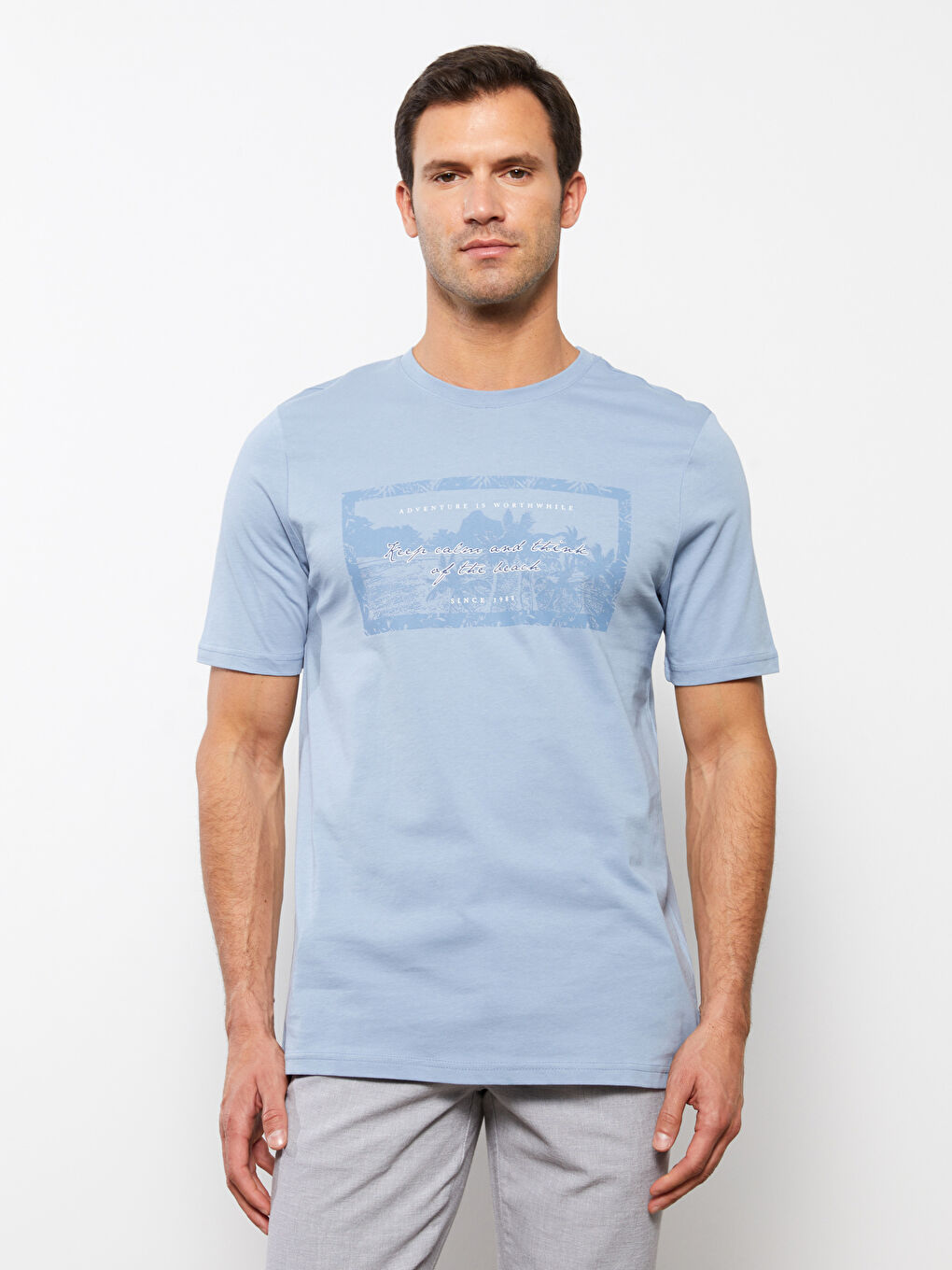 Crew Neck Short Sleeve Printed Combed Cotton Men's T-shirt