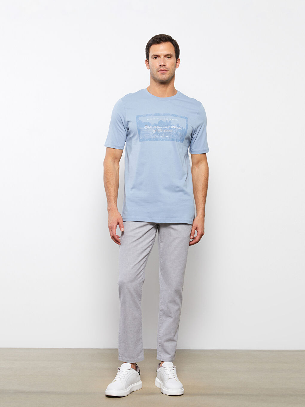 Crew Neck Short Sleeve Printed Combed Cotton Men's T-shirt-1