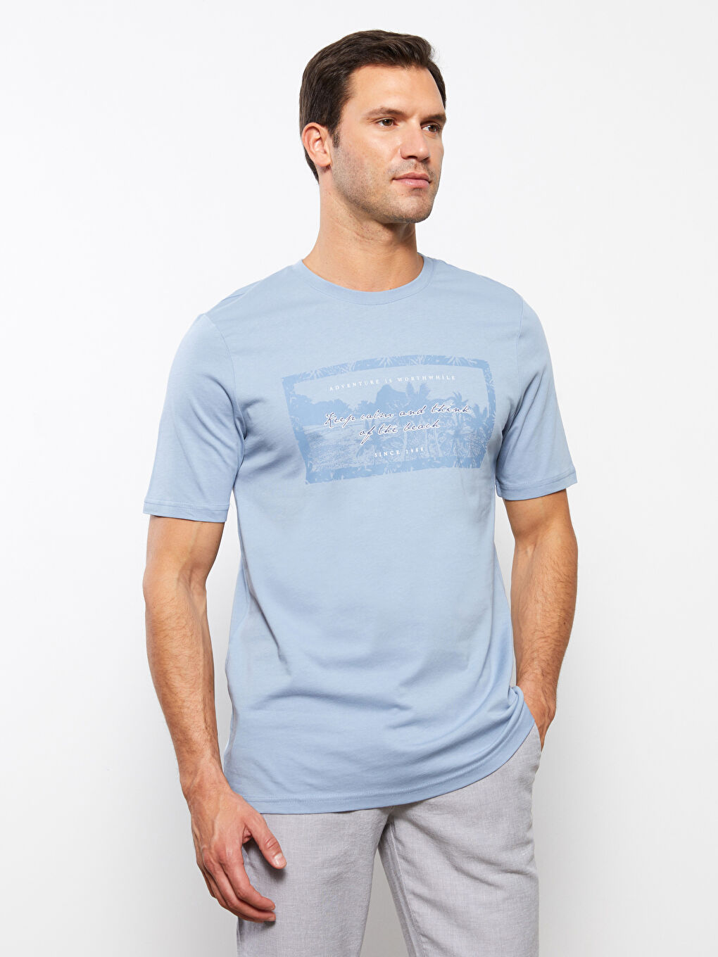 Crew Neck Short Sleeve Printed Combed Cotton Men's T-shirt-2