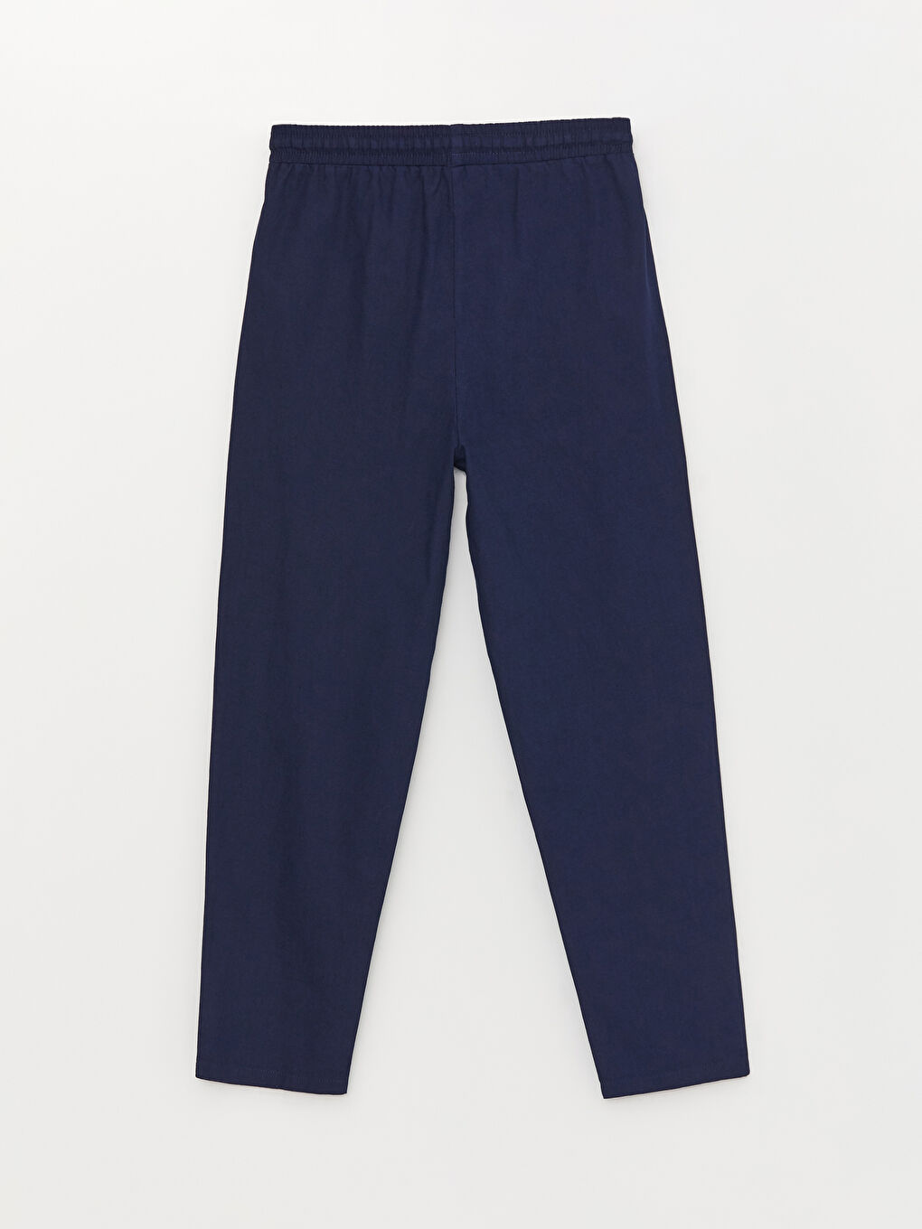 Lacivert Beli Lastikli Düz Keten Karışımlı Kadın Pantolon-6