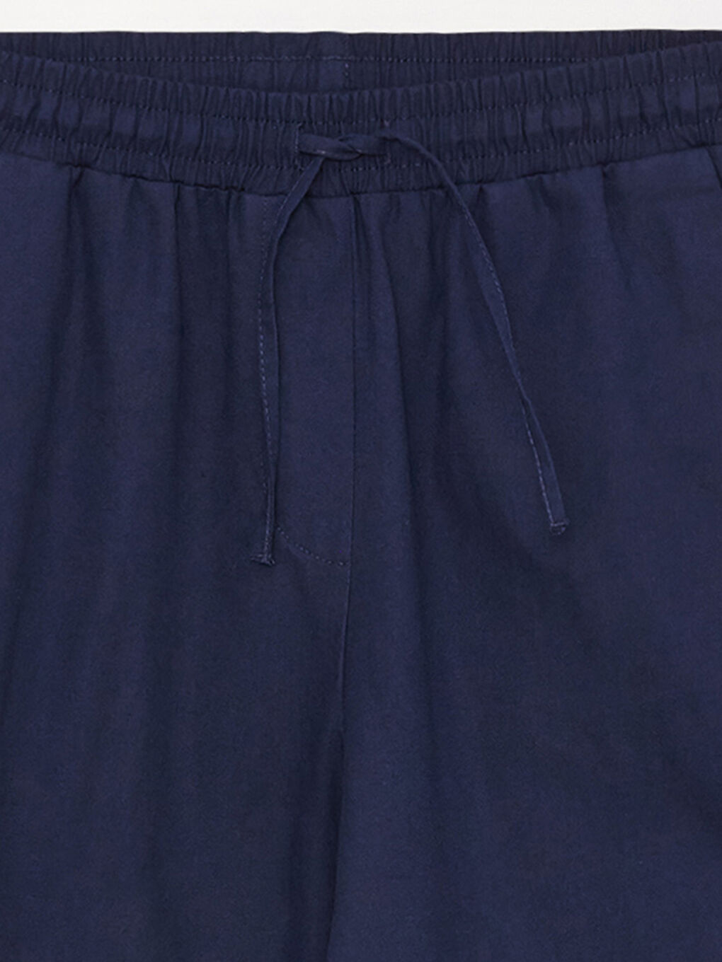 Lacivert Beli Lastikli Düz Keten Karışımlı Kadın Pantolon-7
