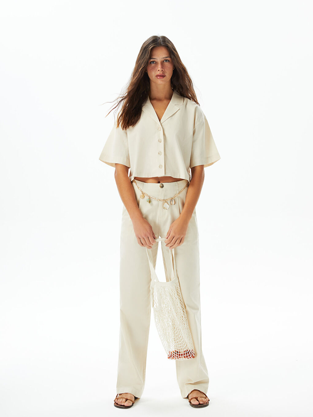 Plain Short Sleeve Crop Linen Blend Women's Shirt -S3FU36Z8-RFC