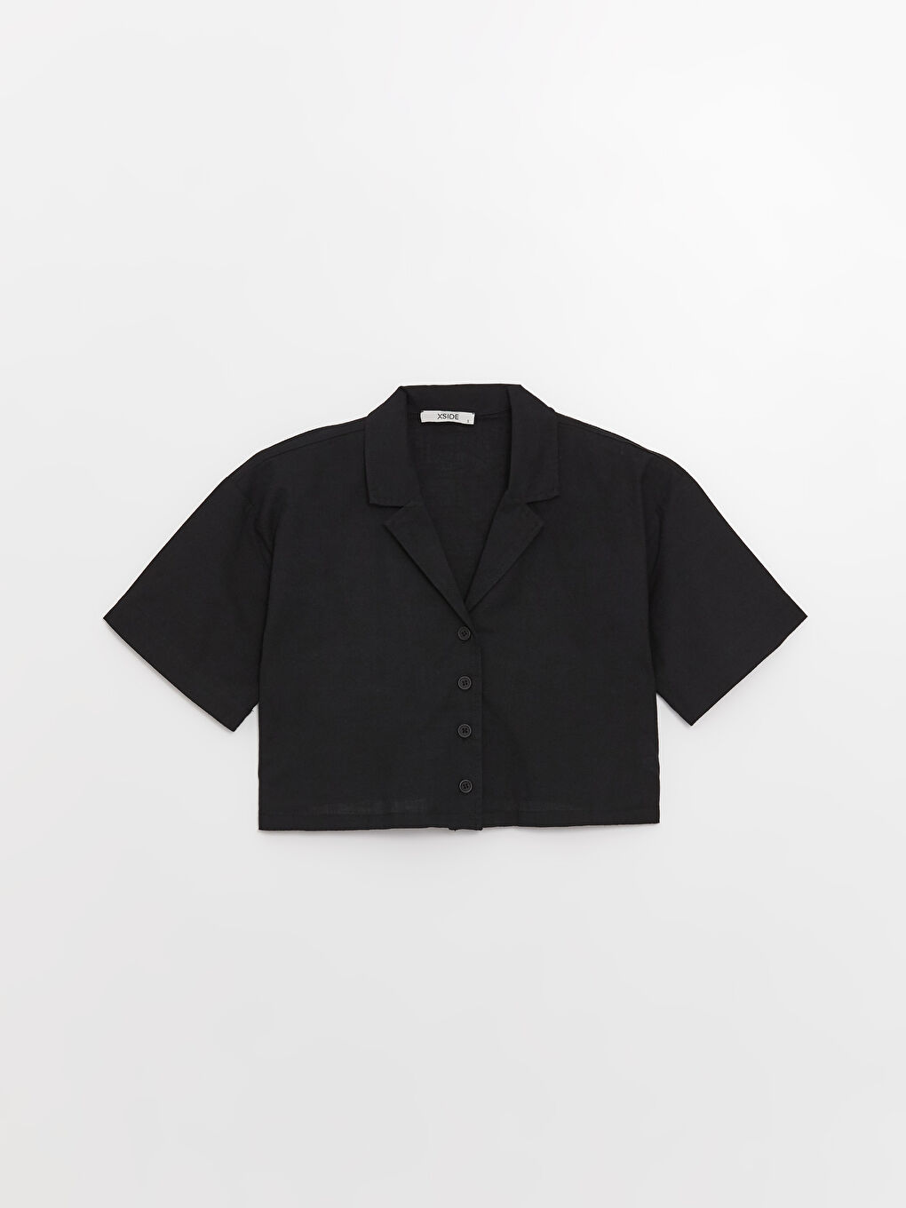 Однотонная Укороченная Льняная Рубашка с Короткими Рукавами Женская-6