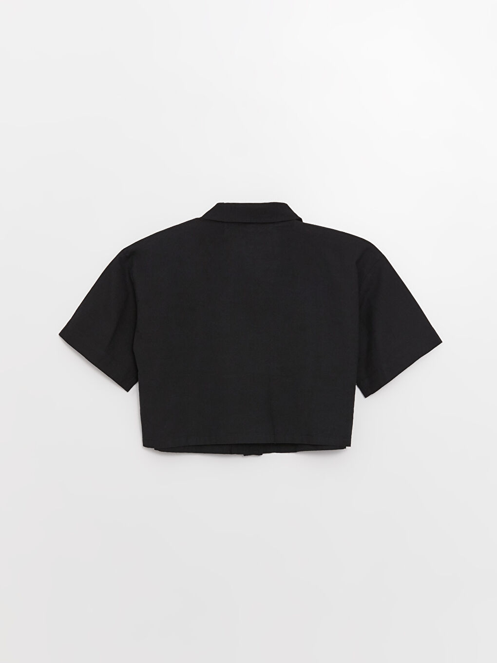 Однотонная Укороченная Льняная Рубашка с Короткими Рукавами Женская-7