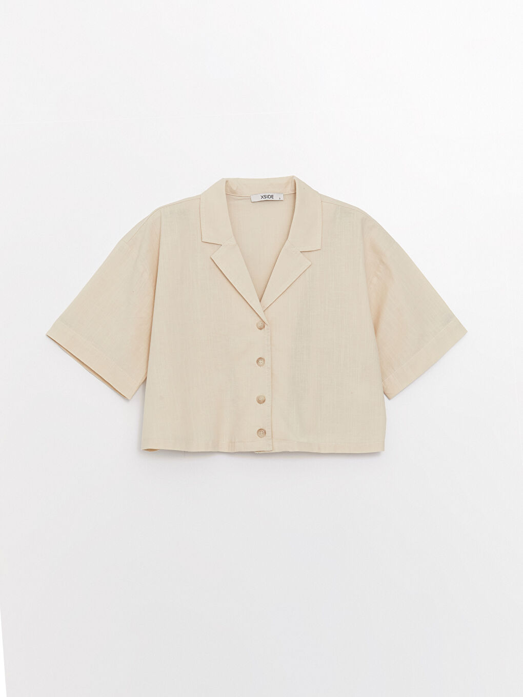 Plain Short Sleeve Crop Linen Blend Women's Shirt -S3FU36Z8-RFC