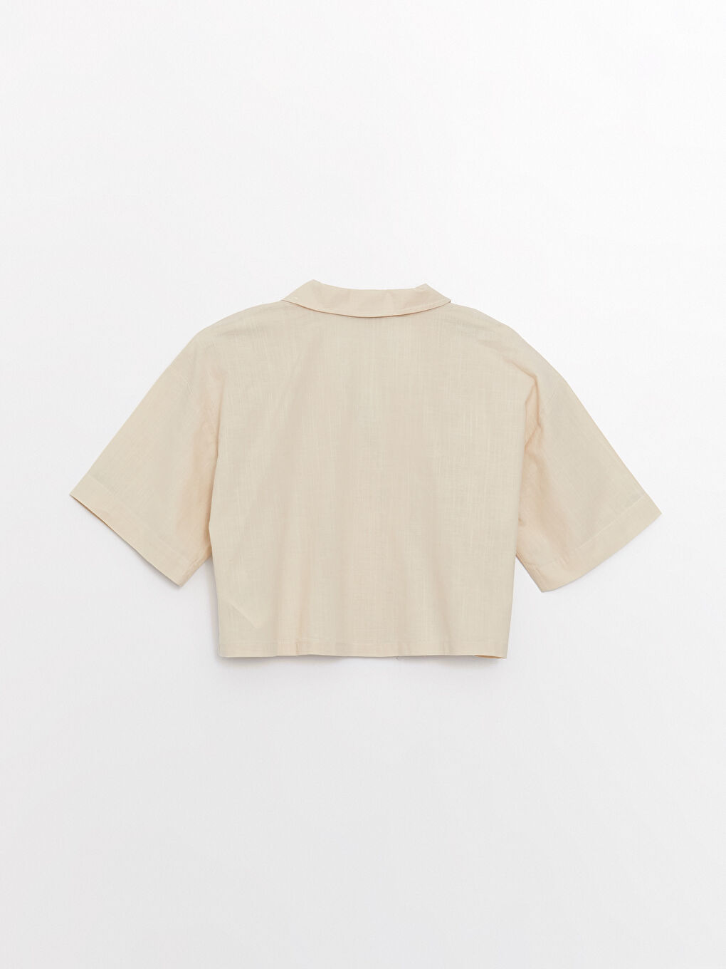 Plain Short Sleeve Crop Linen Blend Women's Shirt -S3FU36Z8-RFC