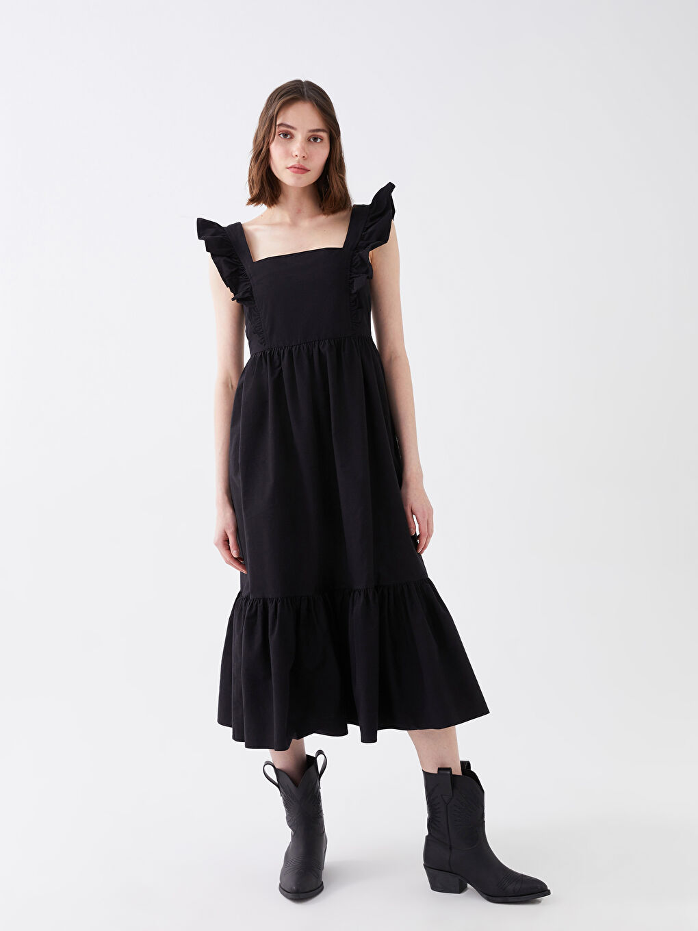 Square Collar Strap Women's Poplin Dress