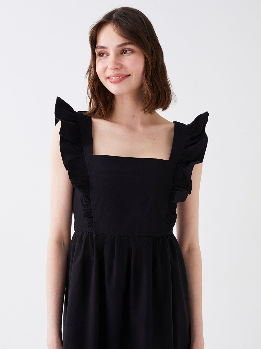 Square Collar Strap Women's Poplin Dress-2