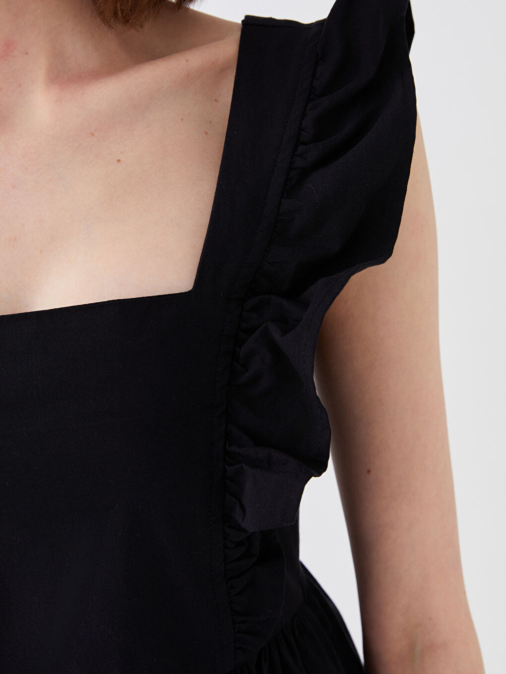 Square Collar Strap Women's Poplin Dress-3