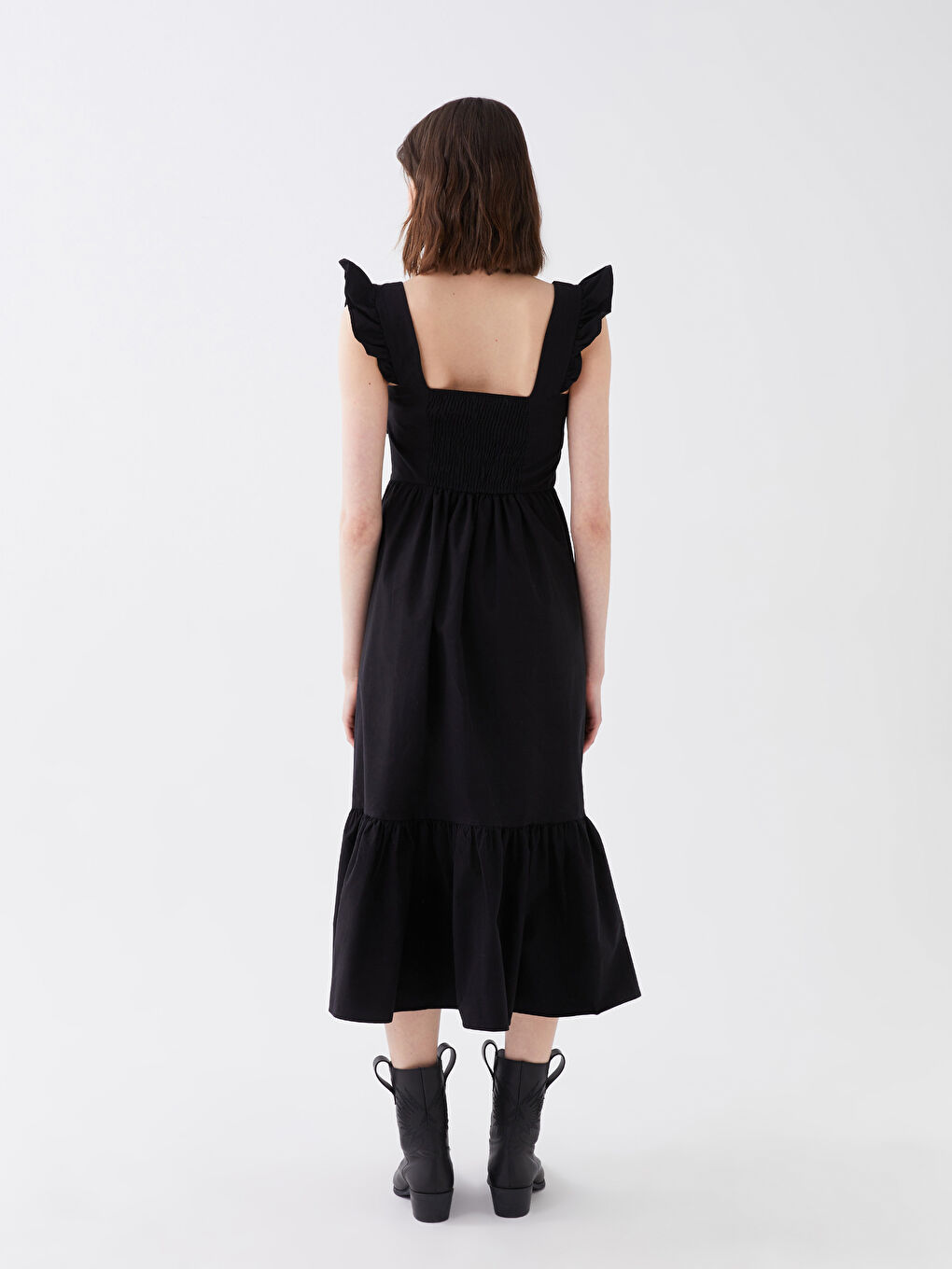 Square Collar Strap Women's Poplin Dress-4