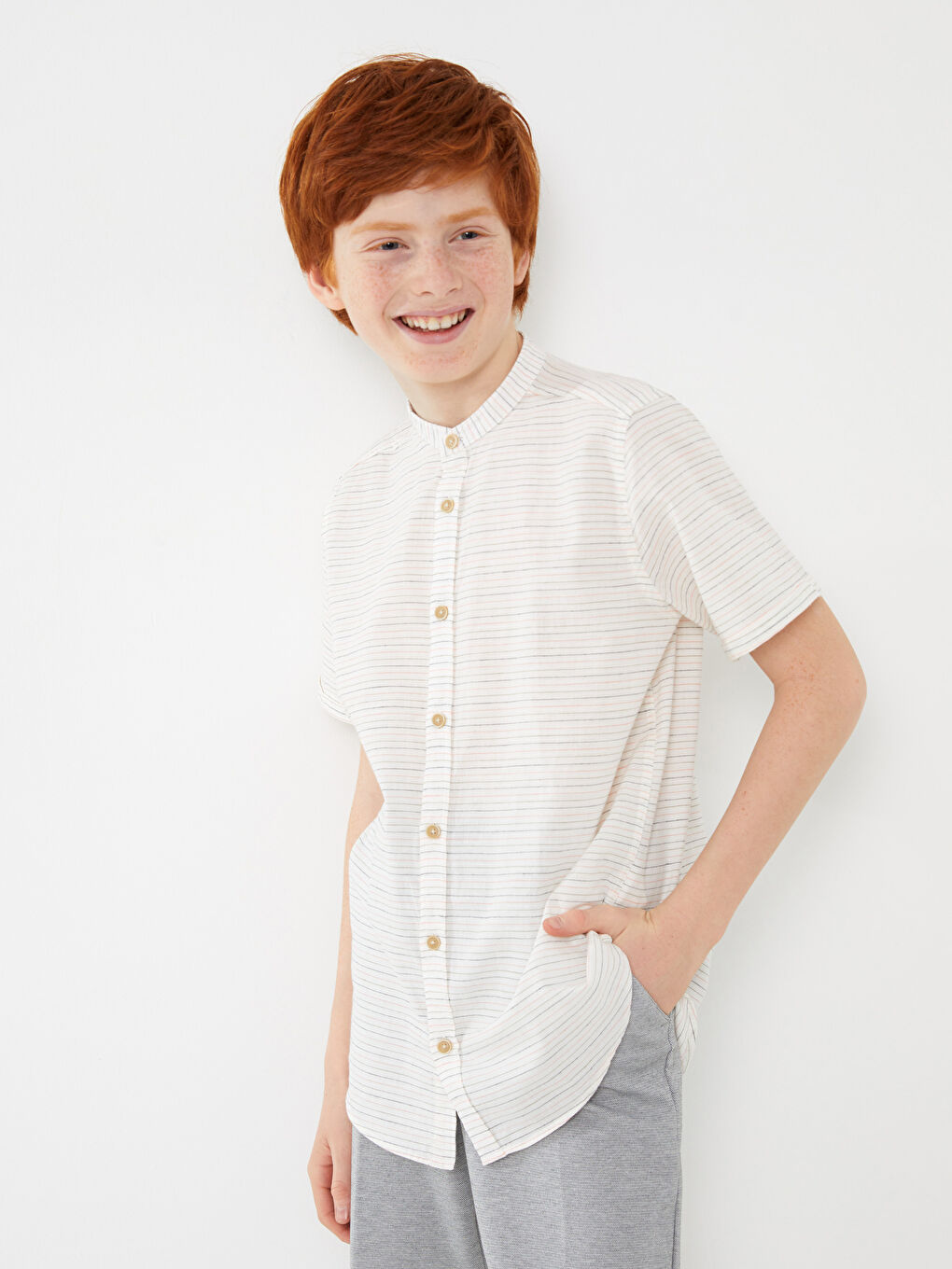 Yeşil Hakim Yaka Kısa Kollu Erkek Çocuk Gömlek-1