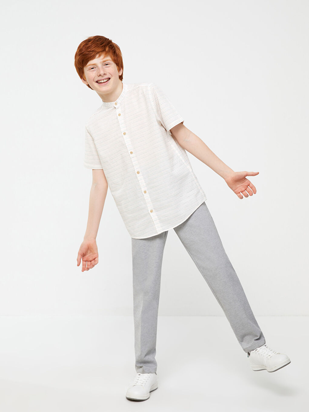 Yeşil Hakim Yaka Kısa Kollu Erkek Çocuk Gömlek-2