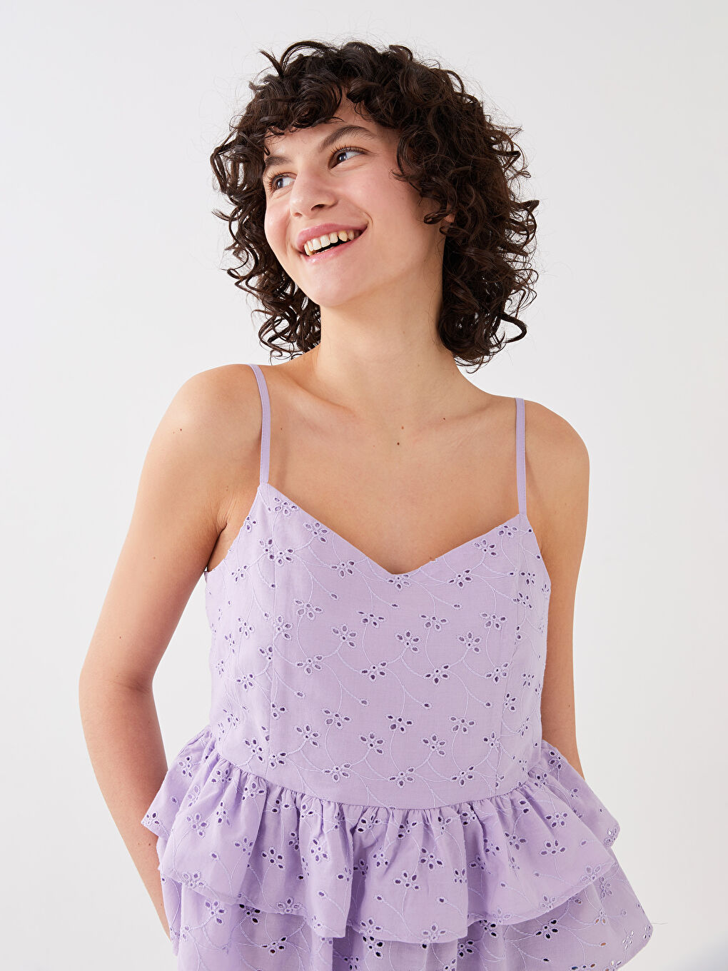 XSIDE Herzausschnitt Selbstgemustert Riemchen Bestickte Bluse für Damen -S3FU45Z8-G0W