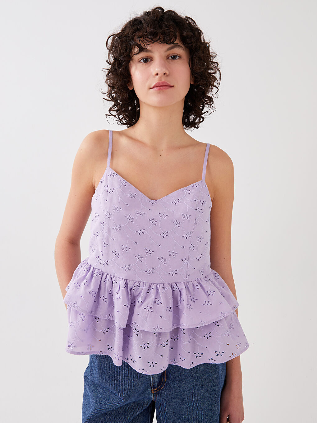 XSIDE Herzausschnitt Selbstgemustert Riemchen Bestickte Bluse für Damen -S3FU45Z8-G0W