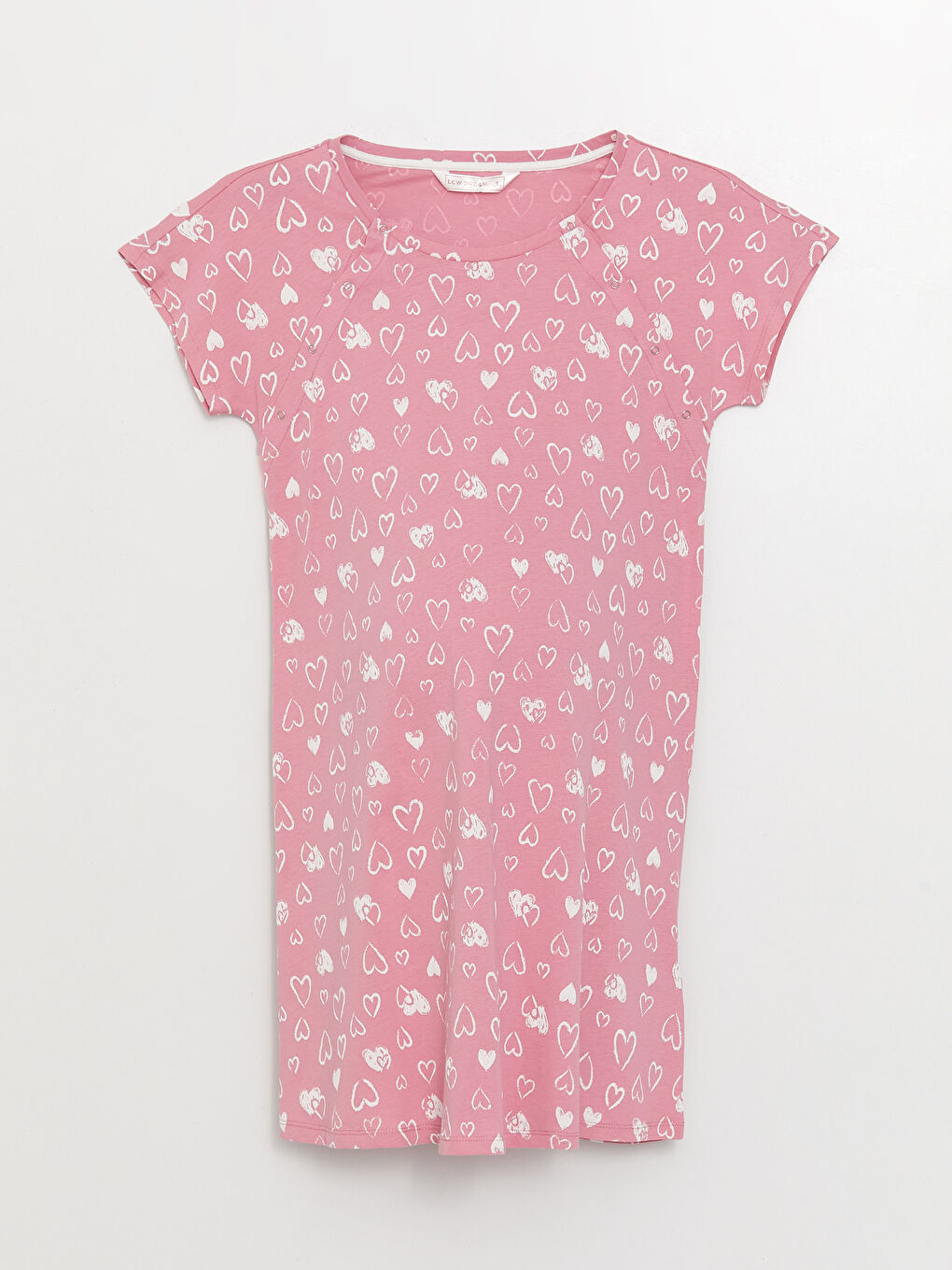 Pembe Bisiklet Yaka Desenli Kısa Kollu Hamile Gecelik-4