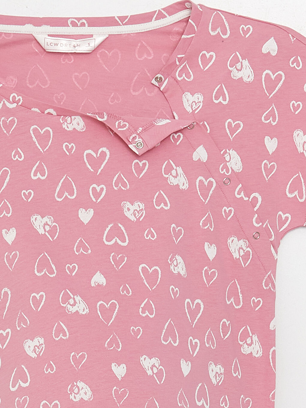 Pembe Bisiklet Yaka Desenli Kısa Kollu Hamile Gecelik-6