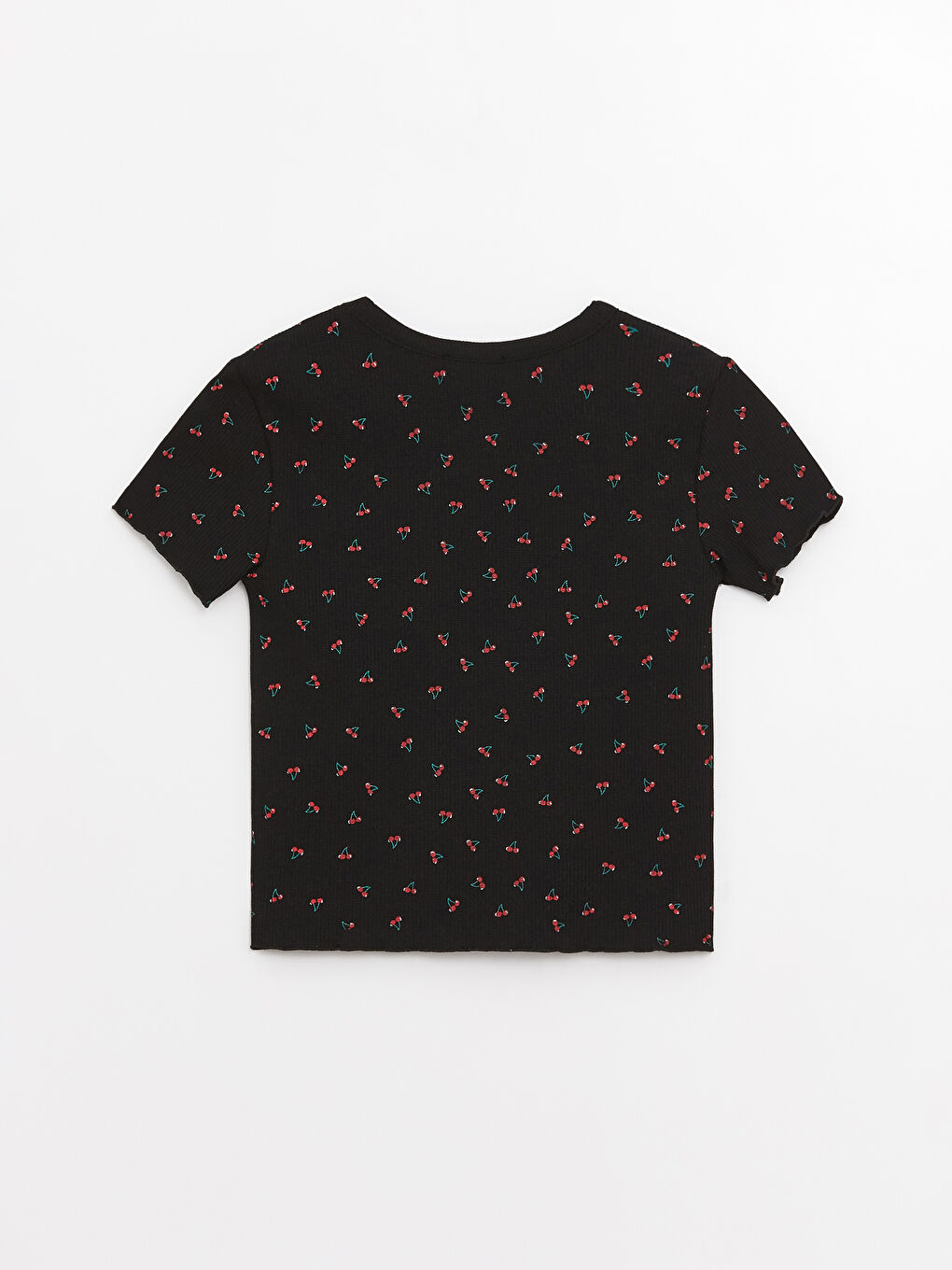 Siyah Bisiklet Yaka Desenli Kısa Kollu Kadın Crop-6