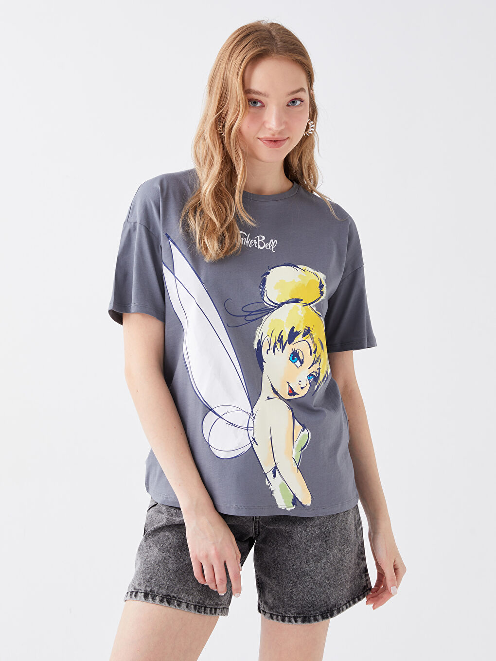 T-shirt à manches courtes imprimé Clochette à col rond pour Femmes-1