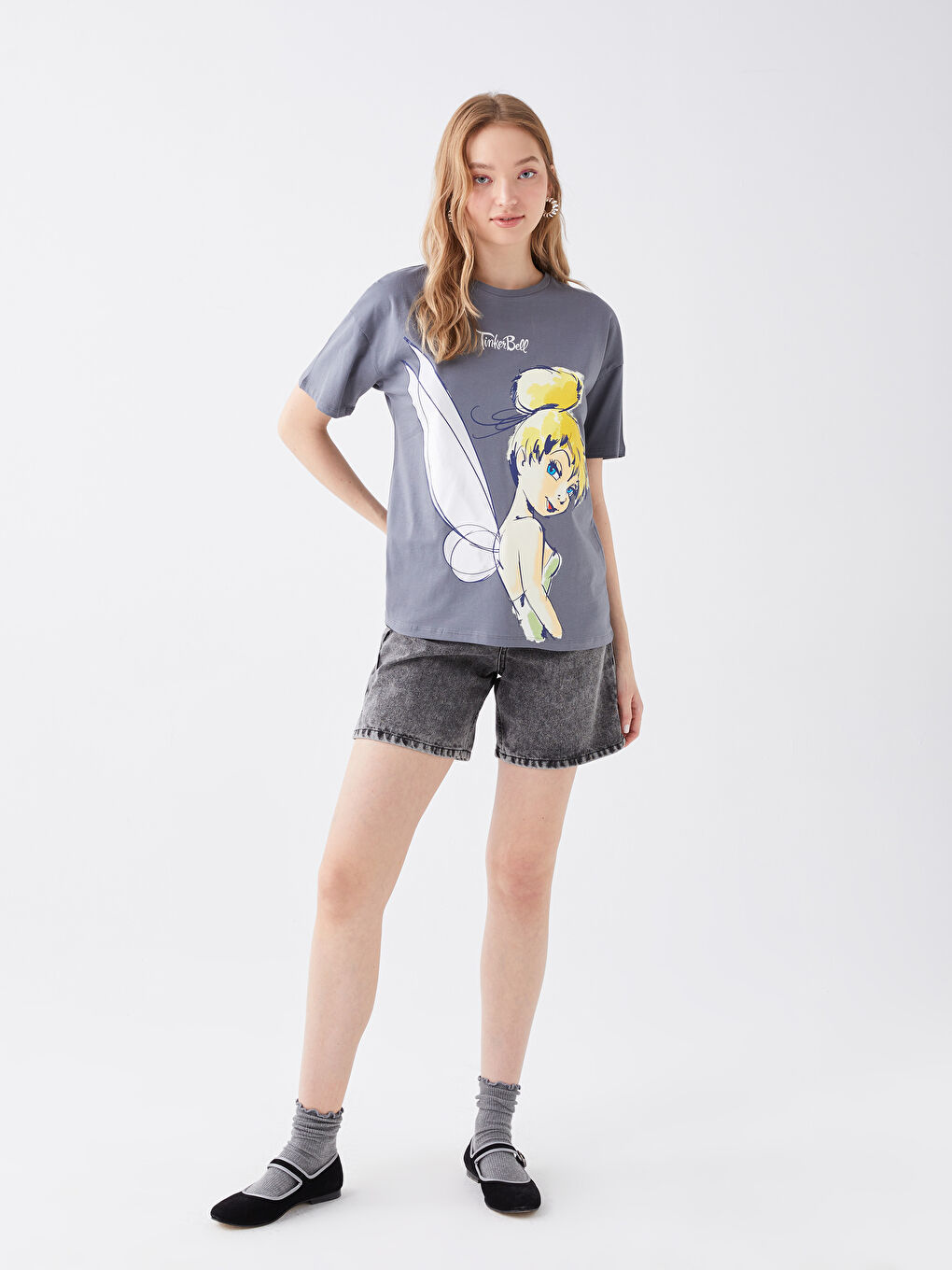 T-shirt à manches courtes imprimé Clochette à col rond pour Femmes-2