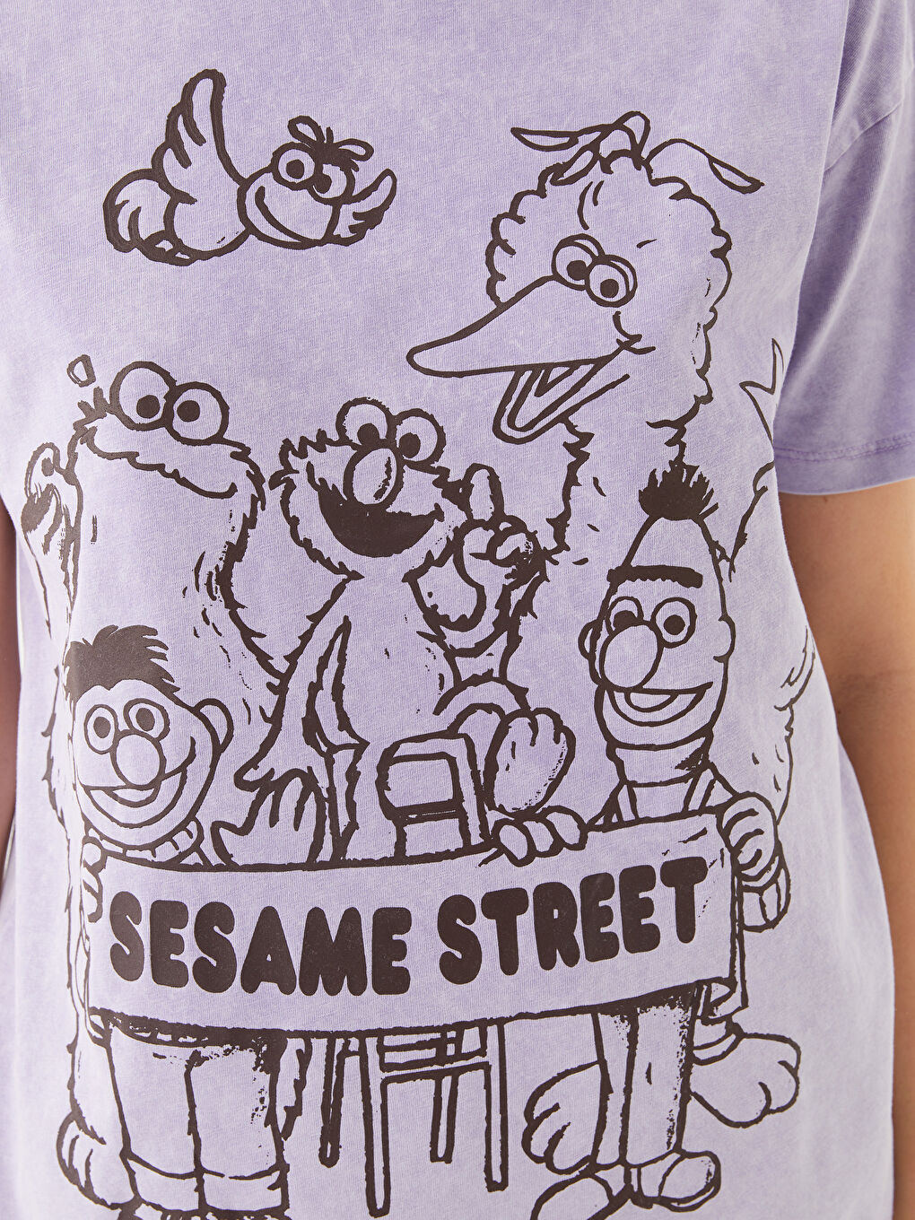 Round Neck Sesame Street Printed Short Sleeve Women's T-Shirt -S3FU78Z8-KYF