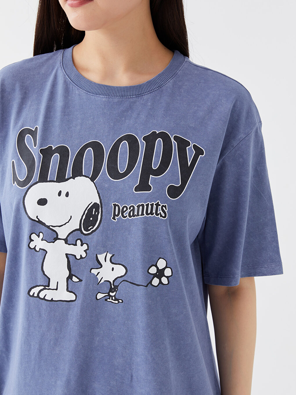 LCW Vision T-shirt Oversize à Manches Courtes Imprimé Snoopy pour Femmes avec Col Rond -S3FU79Z8-466