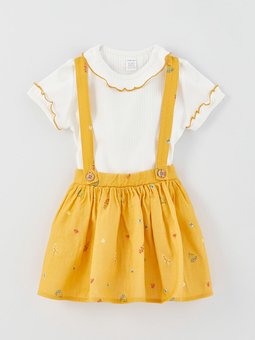 LCW baby Crew Neck Short Sleeve Printed Baby Girl T-Shirt and Salopet Skirt 2-Pack Set -S3FV01Z1-R9J