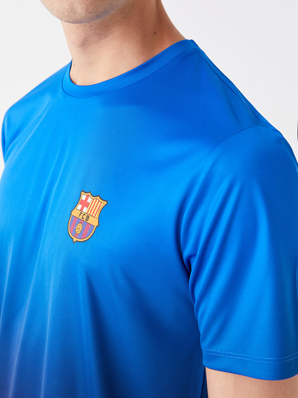 Mavi Bisiklet Yaka Kısa Kollu Barcelona Baskılı Erkek Tişört-3
