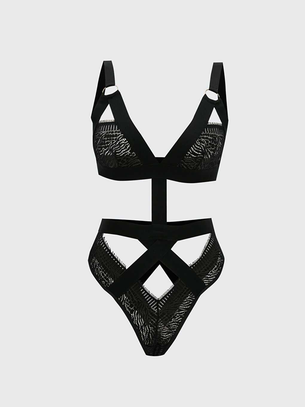 LCW DREAM Siyah V Yaka Dantelli Bodysuit