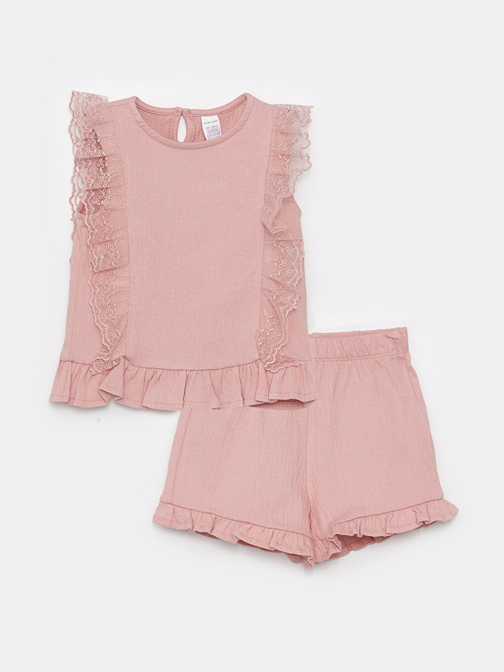 მრგვალი საყელო საბაზისო ბავშვის გოგონას ბლუზა და შორტები 2-ცალიანი კომპლექტი