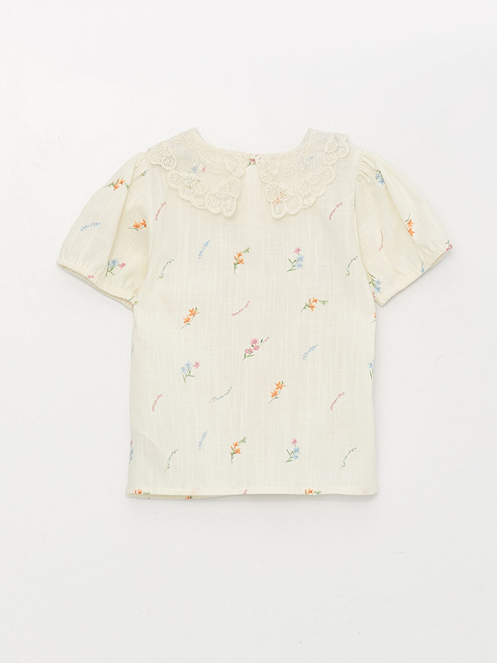 Ekru Bebe Yaka Kısa Kollu Desenli Kız Bebek Gömlek-4