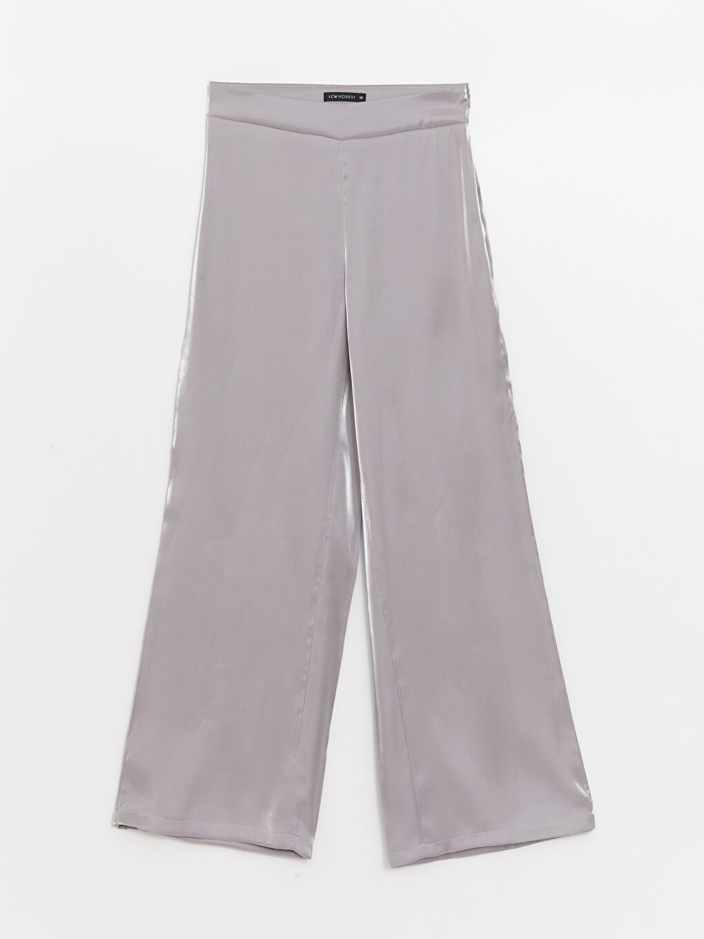 Pantaloni Satin cu Talie cu Fermoar, Picior Drept și Larg pentru Femei-5