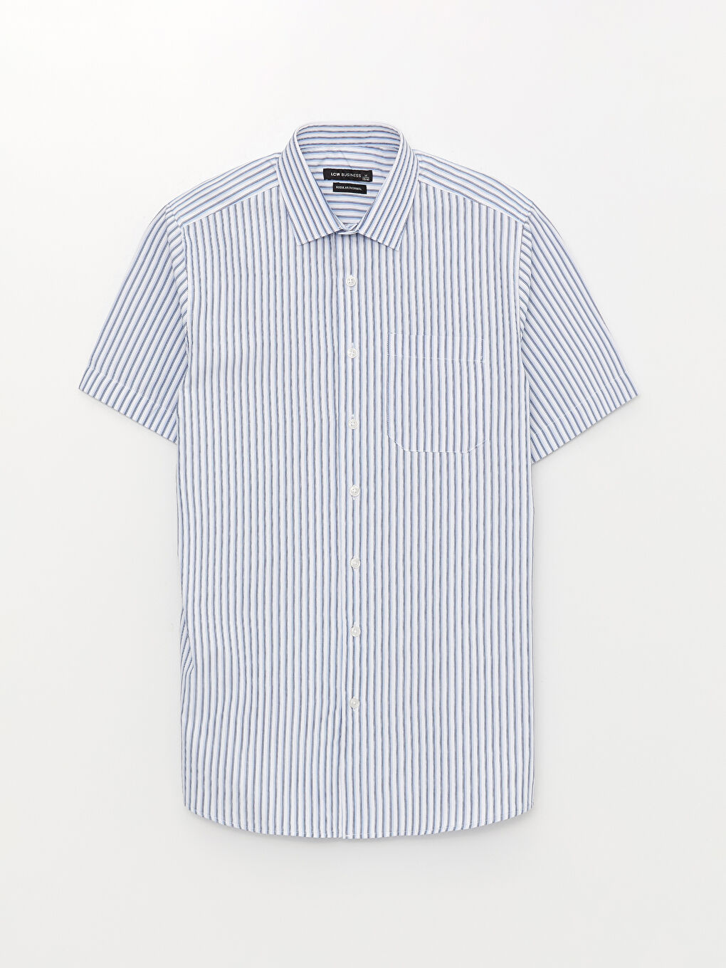 قميص بوبلين مخطط كم قصير عادي للرجال-5