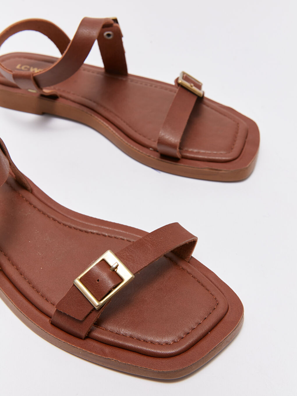 Kahverengi Deri Görünümlü Kadın Sandalet-2