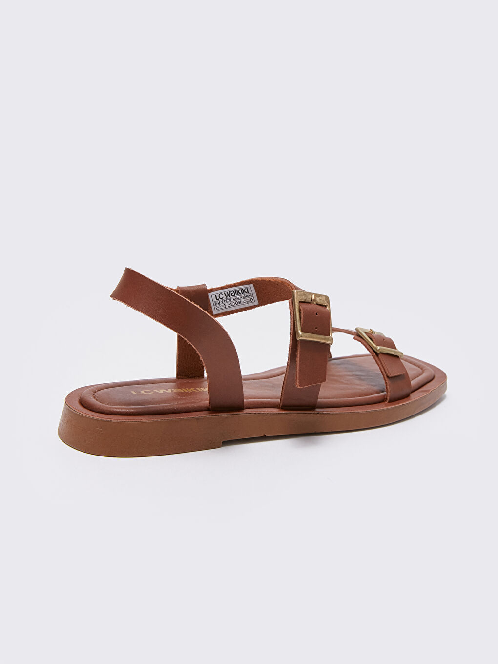 Kahverengi Deri Görünümlü Kadın Sandalet-4