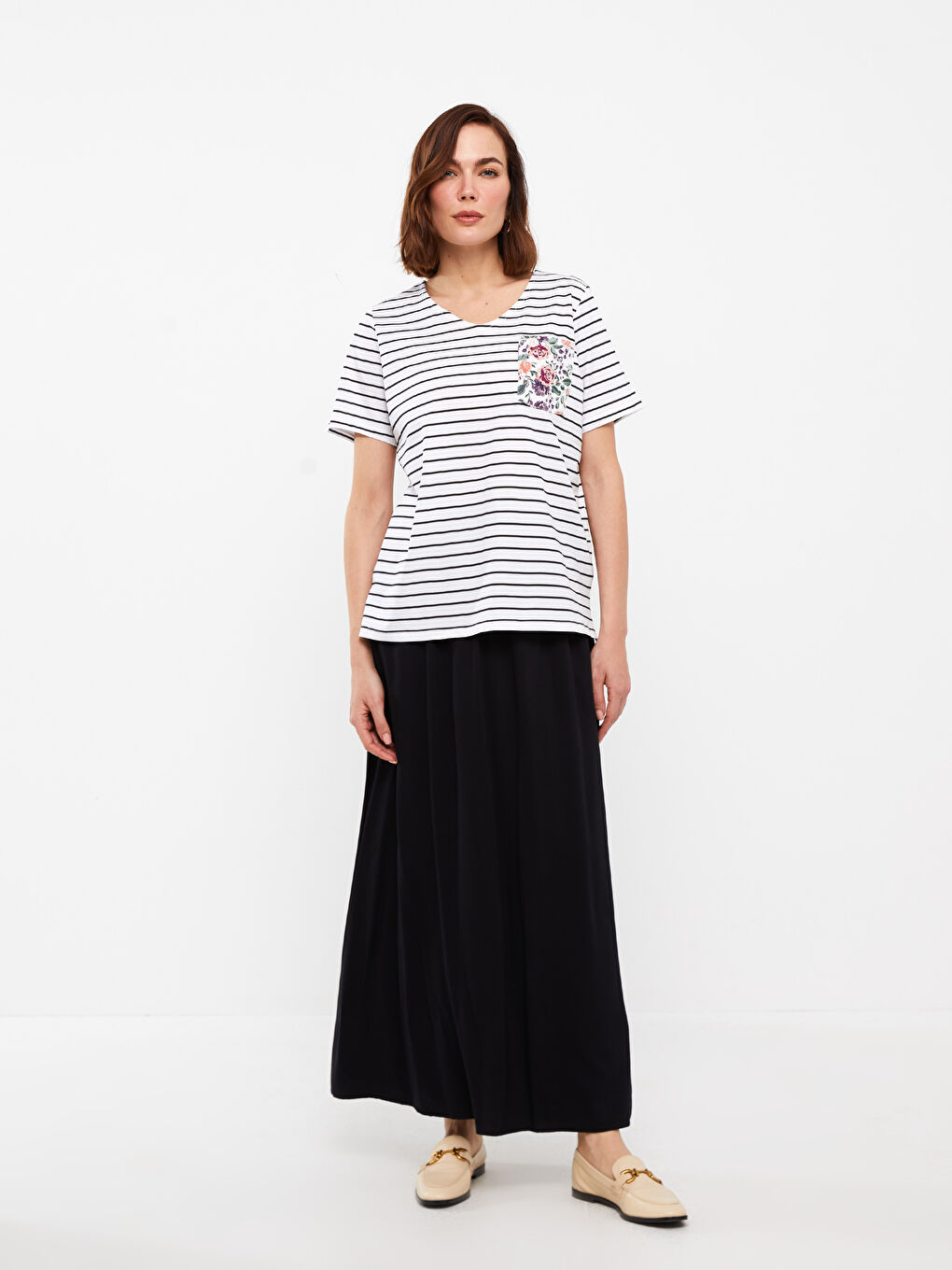 Siyah Beli Lastikli Düz Gabardin Kadın Etek-1