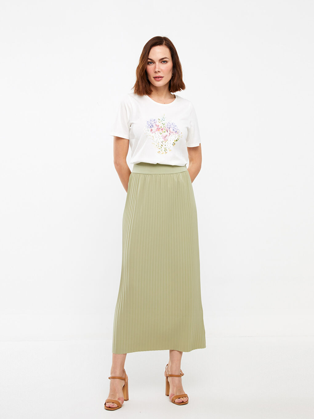 Women's Pleated Skirt With Elastic Waist -S3FY20Z8-GHY