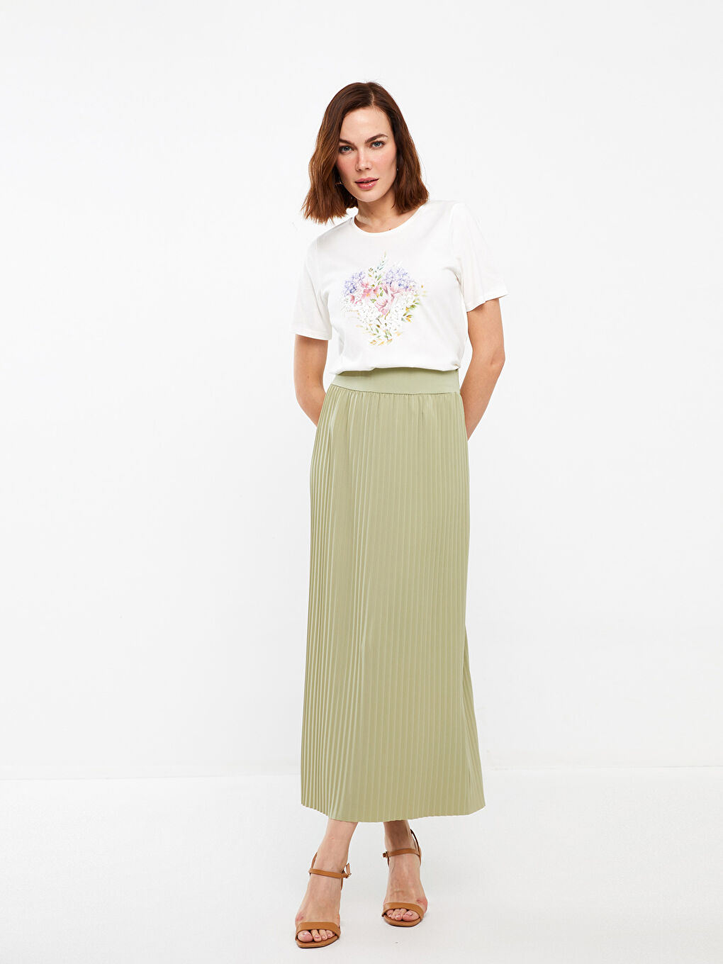 Women's Pleated Skirt With Elastic Waist -S3FY20Z8-GHY