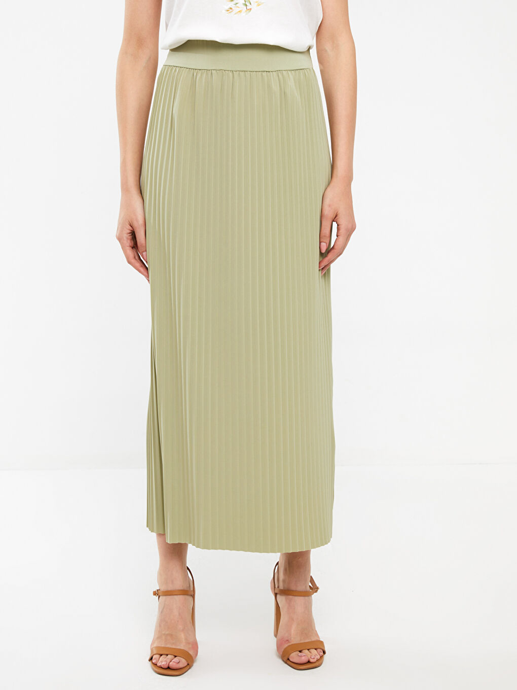 Women's Pleated Skirt With Elastic Waist -S3FY20Z8-GHY