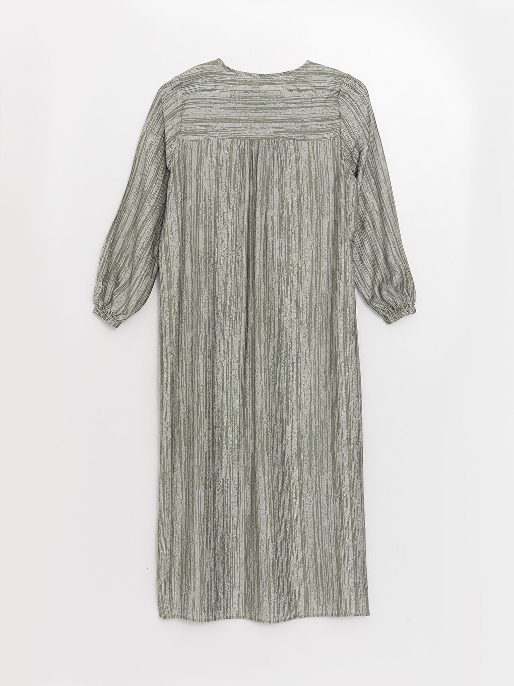 Tie Collar Patterned Long Sleeve Linen Look Women's Dress -S3FY24Z8-LGE