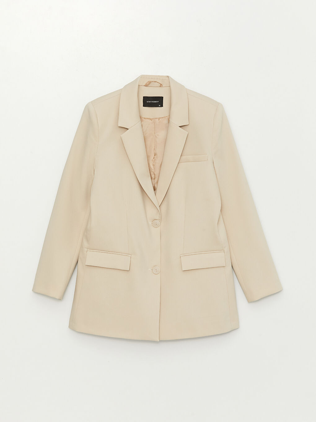 Bej Kadın Önden Düğmeli Blazer Ceket-5