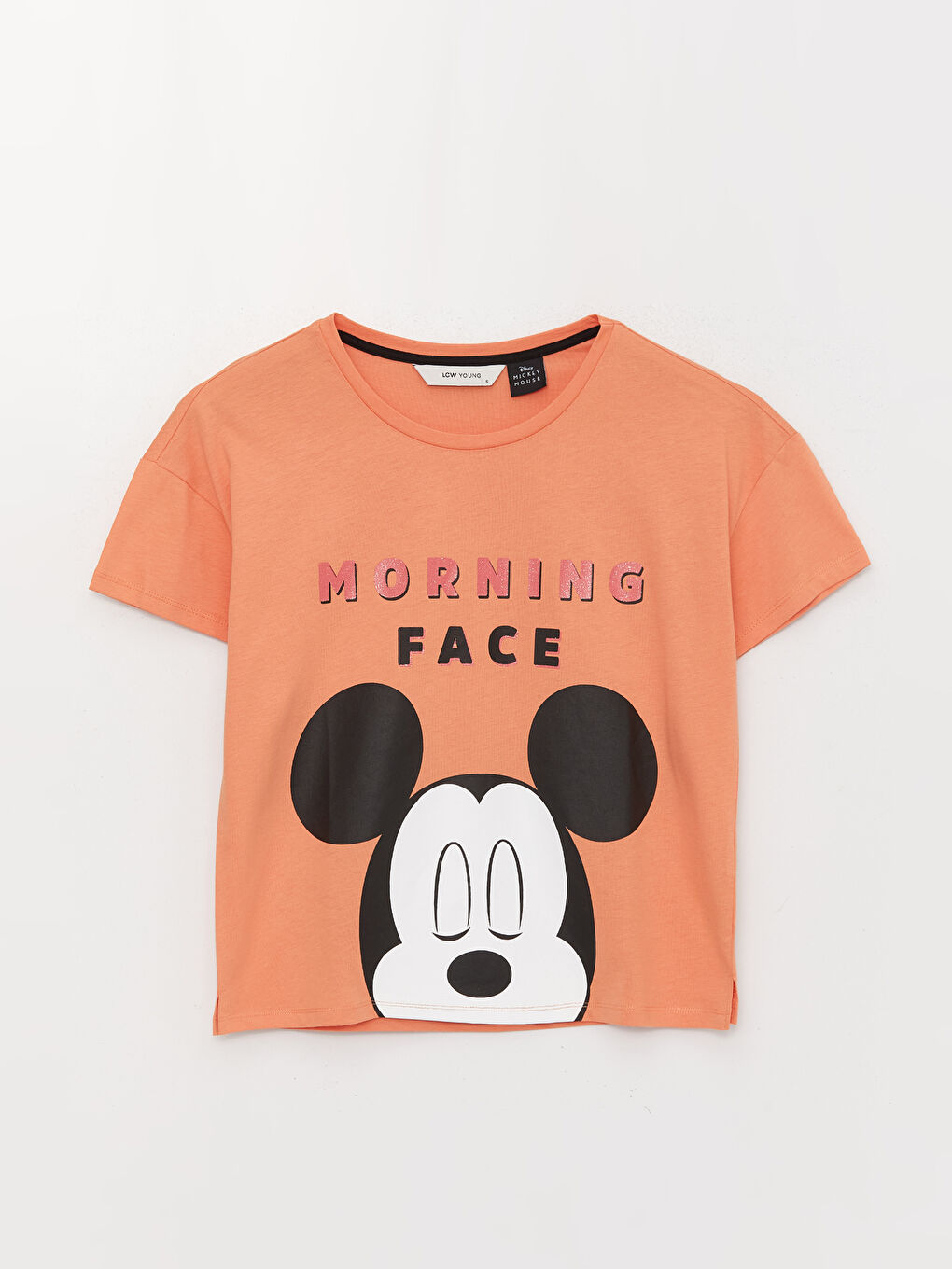 LCW Young Açık Mercan Bisiklet Yaka Mickey Mouse Baskılı Kısa Kollu Kadın Şortlu Pijama Takımı - 6