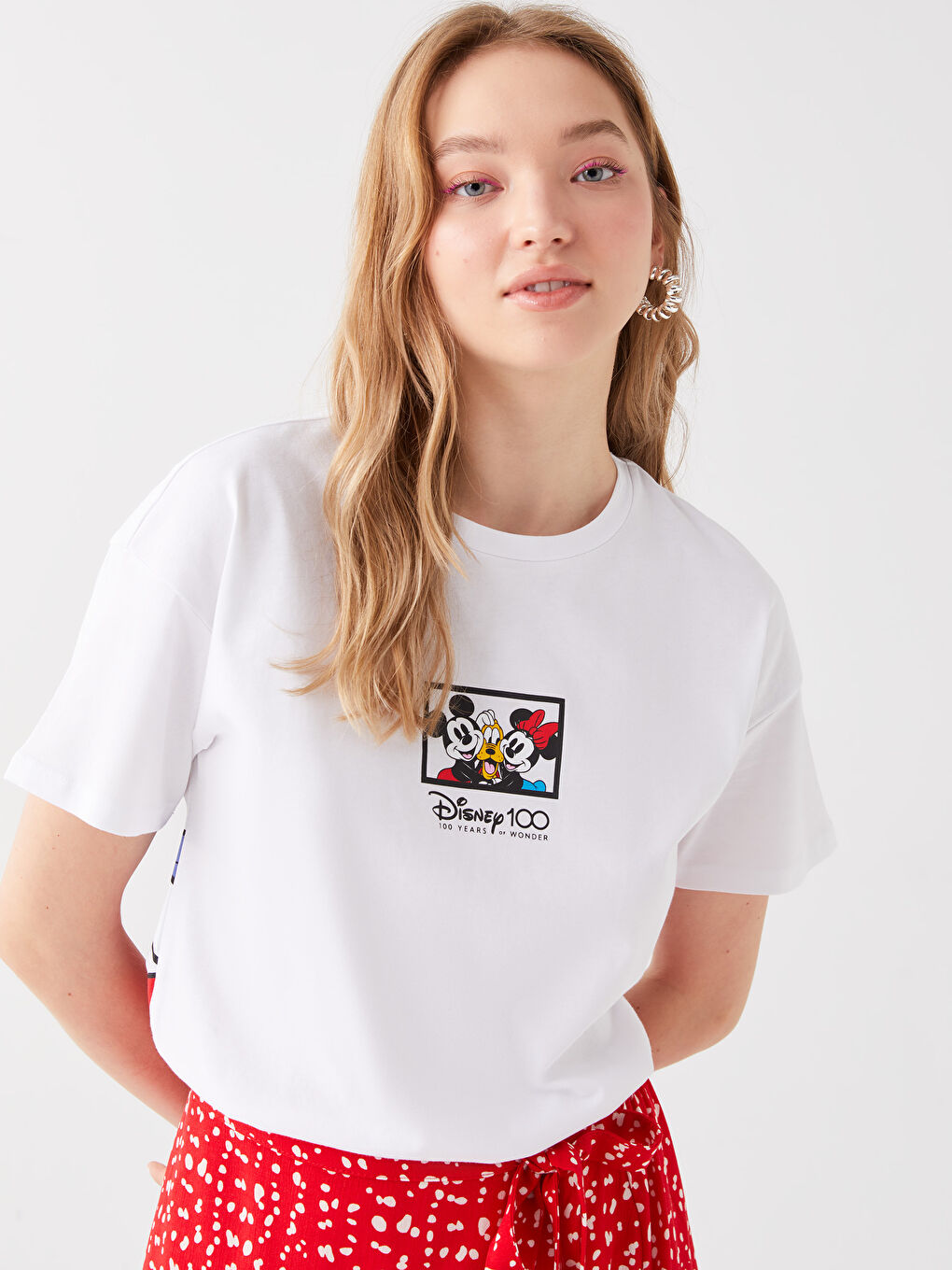 LCW Vision Rundhalsausschnitt Mickey Mouse Bedrucktes Kurzarm T-Shirt für Damen -S3FY90Z8-Q6K