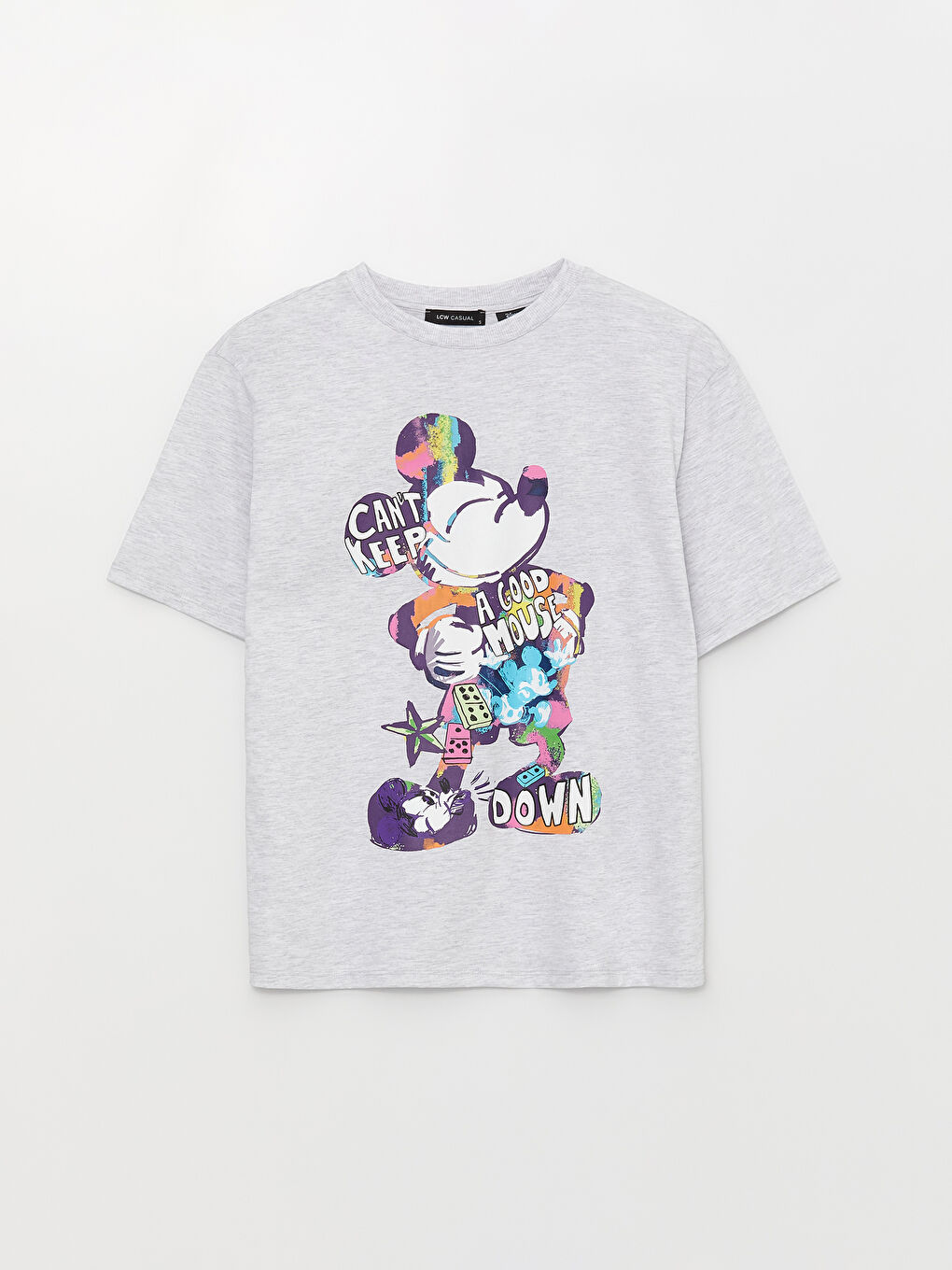 Tricou Supradimensionat pentru Femei cu Guler Rotund, Imprimat Mickey Mouse, Mânecă Scurtă-5